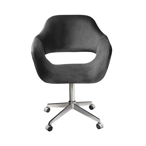 Poltrona Decorativa Zara Pé Giratório de Metal Sala Recepção Cinza Grafite