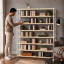 Ver imagem 3 de Estante Multiuso Organizador Livreiro Estilo Industrial 180x180 Branco Natural