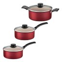 Ver imagem 1 de Kit Com 3 Panelas Antiaderente Tampa de Vidro 16 Cm, 18 Cm e 20 Cm Tramontina Turim Vermelho