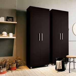 Kit 2 Armários Multiuso Roma 2 Portas 4 Prateleiras Sapateira Lavanderia e Cozinha Preto G4 Magazine
