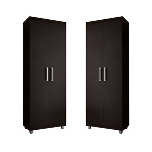 Kit 2 Armários Multiuso Roma 2 Portas 4 Prateleiras Sapateira Lavanderia e Cozinha Preto G4 Magazine