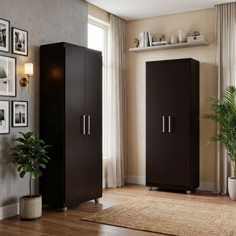 Kit 2 Armários Multiuso Roma 2 Portas 4 Prateleiras Sapateira Lavanderia e Cozinha Preto G4 Magazine