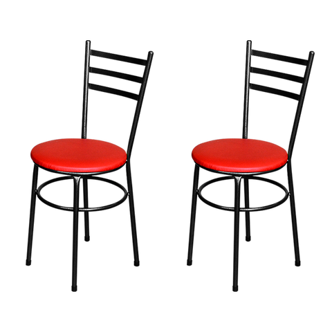 Jogo 2 Cadeiras Para Cozinha Epoxi Craqueada Assento Estofado - Vermelho