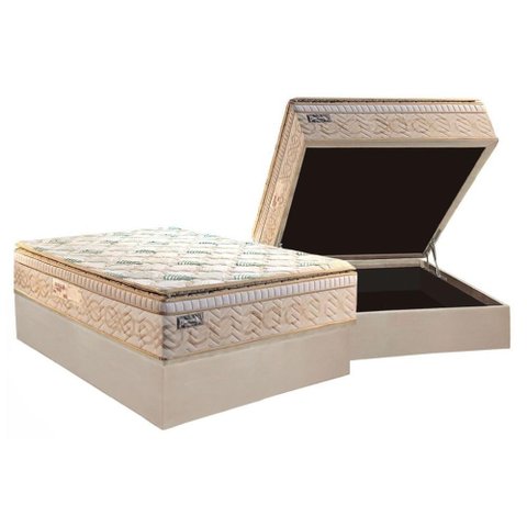 Cama Box Baú Casal: Colchão Molas Masterpocket Ensacadas Paropas Eco Bamboo + Base Crc Suede Clean