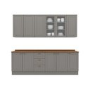 Ver imagem 3 de Cozinha Compacta 5 Peças 100% MDF com Balcão Pia com Tampo e Aéreo com Portas de Vidro Temperado Cinza/Nature Americana