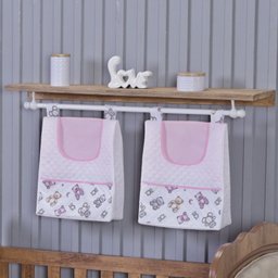 Porta Fralda Organizador Quarto de Bebê Menino Menina 2 Peças Varão:urso Rosa - 1