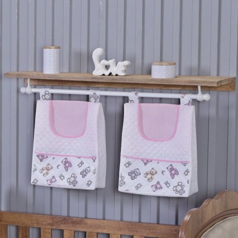 Porta Fralda Organizador Quarto de Bebê Menino Menina 2 Peças Varão:urso Rosa