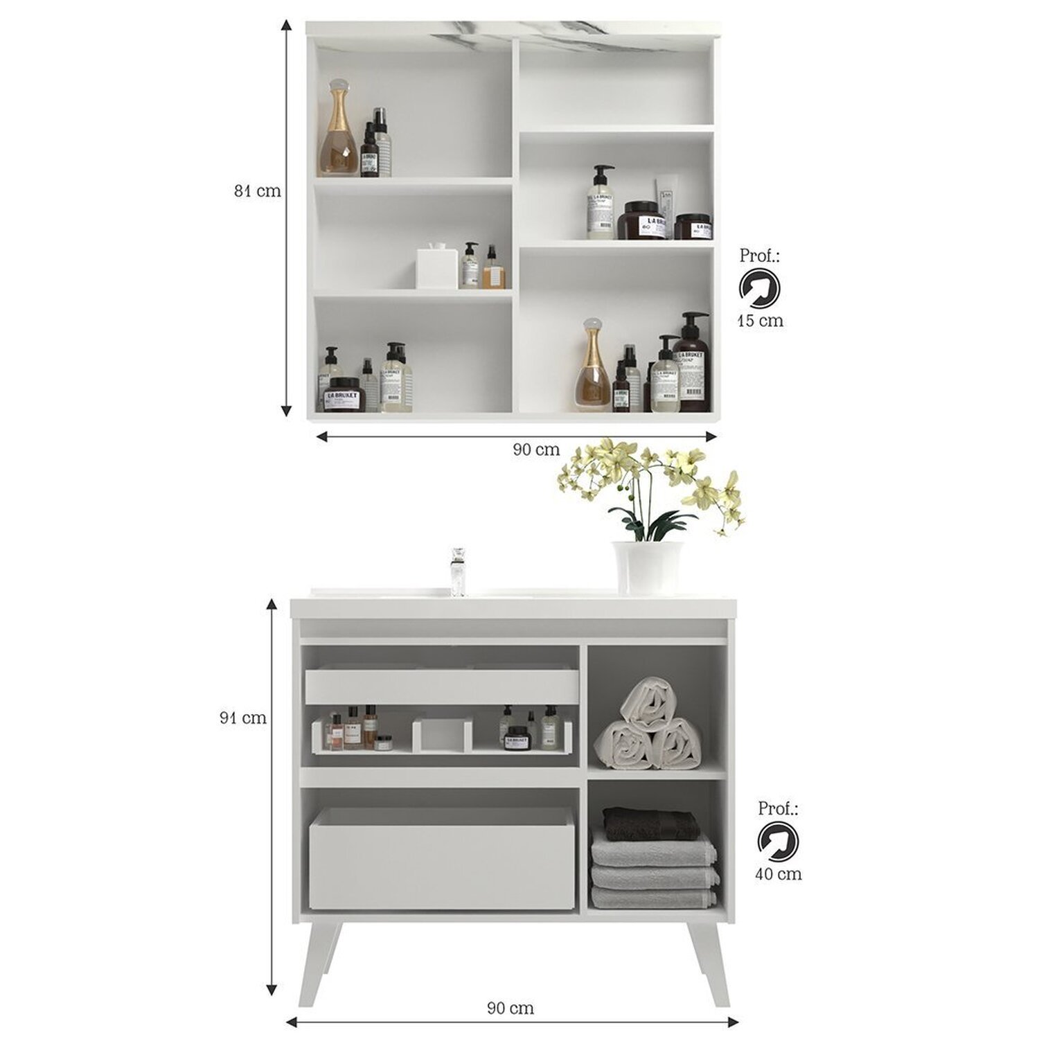 Gabinete de Banheiro 90cm com Lavatório e Armário Ref 910 - 2