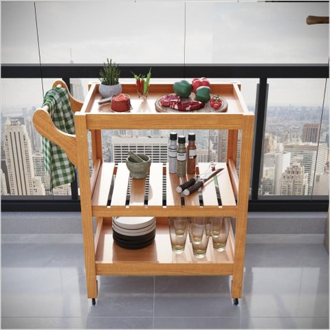 Carrinho Multiuso Server C/ Rodízios Madeira Cor Natural Ofertamo