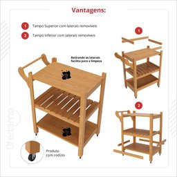 Carrinho Multiuso Server C/ Rodízios Madeira Cor Natural Ofertamo - 4