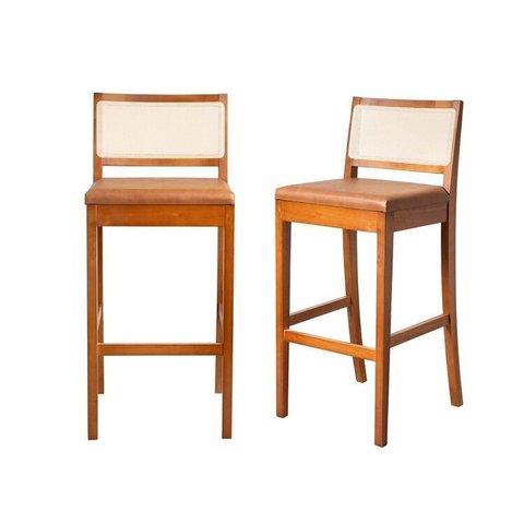 Kit 2 Banquetas com Encosto e Apoio para Pés Tiê CabeCasa MadeiraOriginals