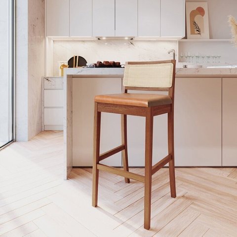 Kit 2 Banquetas com Encosto e Apoio para Pés Tiê CabeCasa MadeiraOriginals