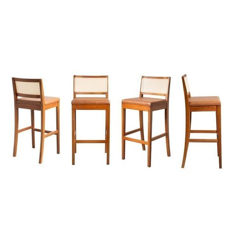 Kit 4 Banquetas com Encosto e Apoio para Pés Tiê CabeCasa MadeiraOriginals