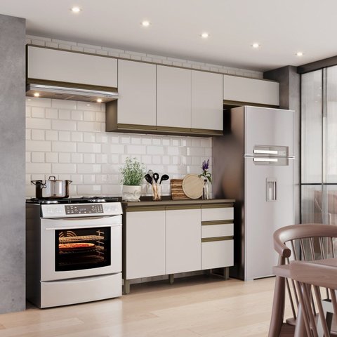 Cozinha Compacta 4 Peças com Duplo Aéreo Basculante 100% Mdf
