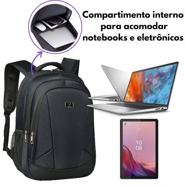 Mochila Notebook Masculina Alça Reforçada Faculdade Trabalho - 3