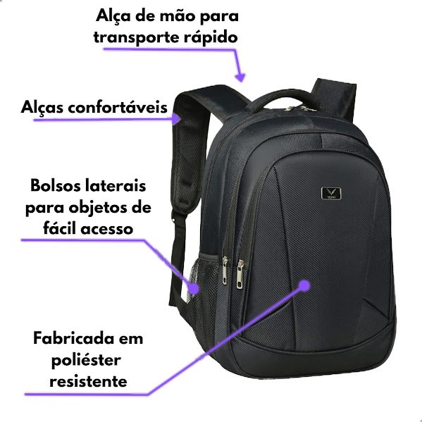 Mochila Notebook Masculina Alça Reforçada Faculdade Trabalho - 2