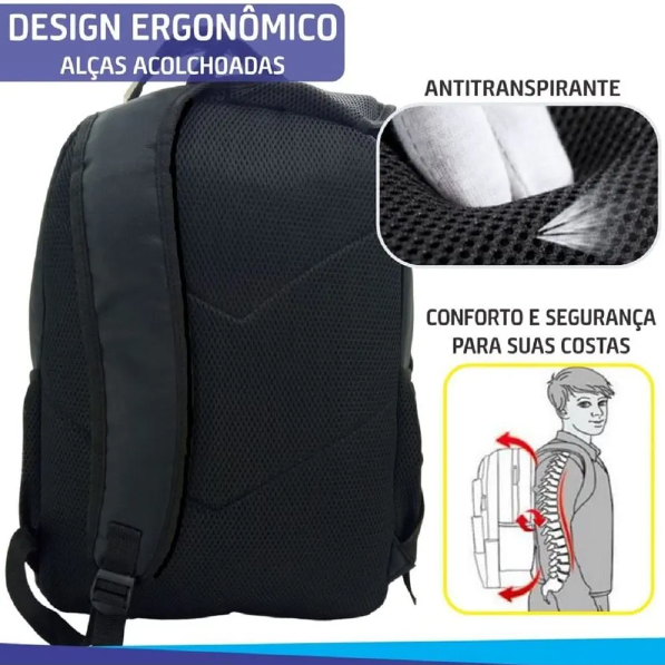 Mochila Notebook Masculina Alça Reforçada Faculdade Trabalho - 4