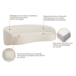 Sofá 3 Lugares Orgânico Luxo Recepção Sala de Estar e Tv Amore 200cm Bouclé Bege- Mabe Magazine - 5