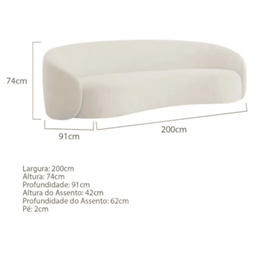 Sofá 3 Lugares Orgânico Luxo Recepção Sala de Estar e Tv Amore 200cm Bouclé Bege- Mabe Magazine - 6