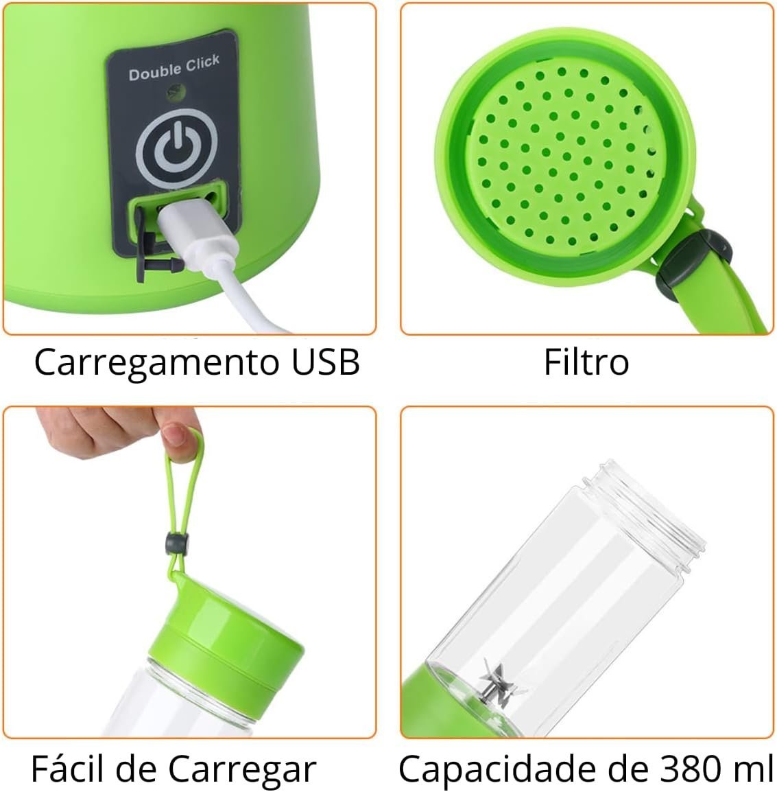 Mini Liquidificador Mixer Garrafa Portátil Usb Recarregável Shake Coqueteleira Eletrica - 5