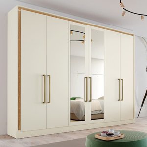 Guarda Roupa Casal com Espelho 6 Portas 6 Gavetas - Argos-Off white - Made Marcs