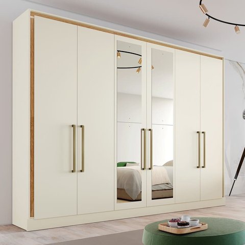 Guarda Roupa Argos 6 Portas Espelhado 100% MDF  Off white - Made Marcs
