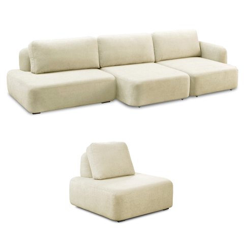 Conjunto Sala de Estar 1 Sofá Retrátil Modulado 372cm e 1 Poltrona Santiago Bouclê Off White G89 - G