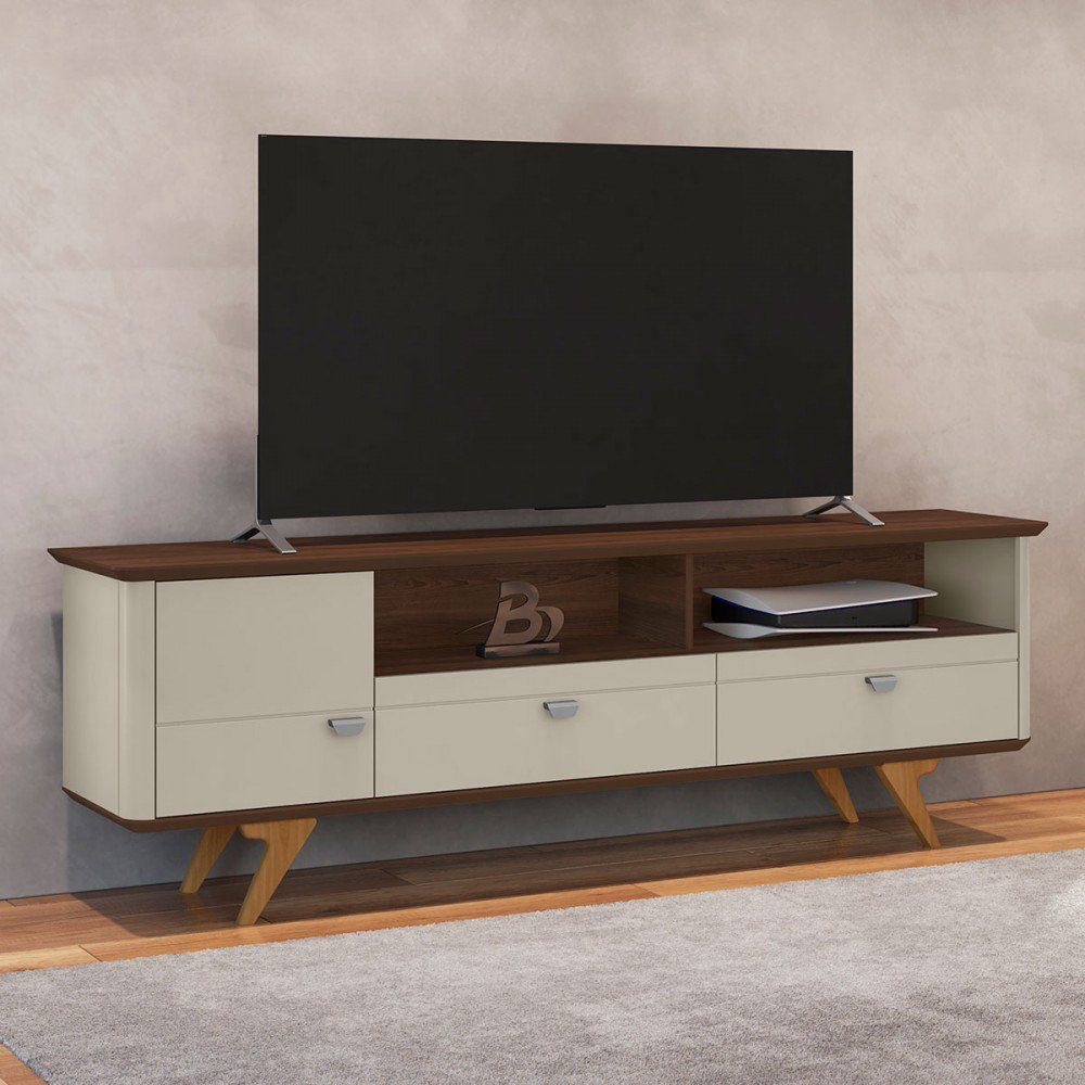 Rack para TV Até 70 Polegadas Atenas 1 Porta 2 Gavetas Off White/Nogal ...