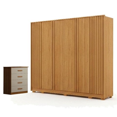 Guarda Roupa Casal Evo 6 Portas Cinamomo com Cômoda Rubi 4 Gavetas Cinamomo Off White – Leifer