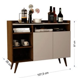 Aparador Buffet com 2 Portas e Pés em Madeira Maciça - 3