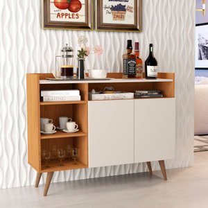 Aparador Buffet com 2 Portas e Pés em Madeira Maciça