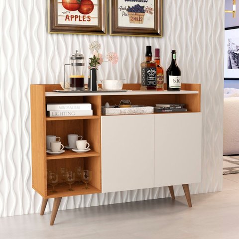 Aparador Buffet com 2 Portas e Pés em Madeira Maciça