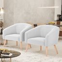 Ver imagem 2 de Kit 2 Poltronas Stella Bouclê Off White Pés Palito Natural - D'Rossi