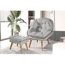 Poltrona+puff Sênior Suede Premium com Pés de Madeira:cinza - 1