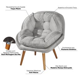 Poltrona+puff Sênior Suede Premium com Pés de Madeira:cinza - 4