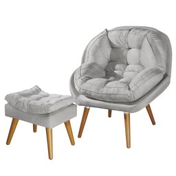 Poltrona+puff Sênior Suede Premium com Pés de Madeira:cinza - 2