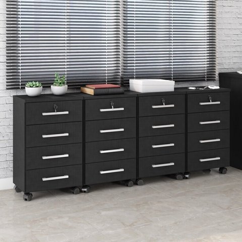 Kit 4 Gaveteiros 4 Gavetas com Rodízios e Chave Gávea