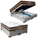 Ver imagem 1 de Cama Box Baú Casal Bipartido Suede + Colchão Molas Ensacadas Texas Prime Colchões 138cm - Suporta