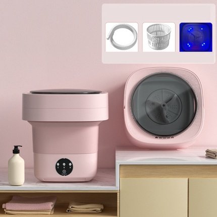 Ver imagem 1 de Mini Máquina de Lavar Roupa Dobrável Portátil 6,5 Litros Cor Rosa