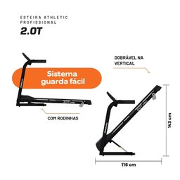 Esteira Ergométrica Athletic Profissional 2.0t 16km/h 130kg Suportados Lona Ampla 26 Programas Motor - 6