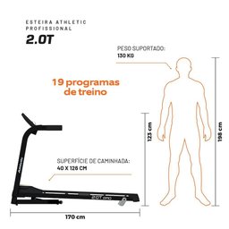Esteira Ergométrica Athletic Profissional 2.0t 16km/h 130kg Suportados Lona Ampla 26 Programas Motor - 4