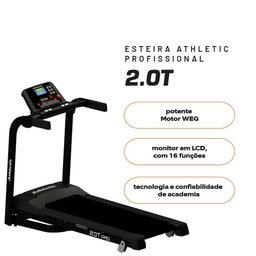 Esteira Ergométrica Athletic Profissional 2.0t 16km/h 130kg Suportados Lona Ampla 26 Programas Motor - 2