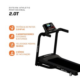 Esteira Ergométrica Athletic Profissional 2.0t 16km/h 130kg Suportados Lona Ampla 26 Programas Motor - 3