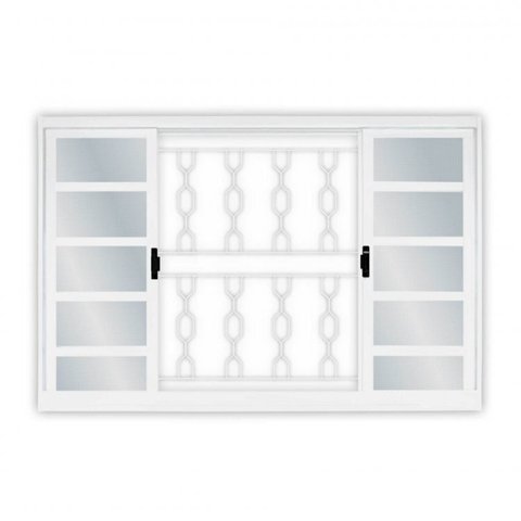 Kit com 2 Janelas de Correr 4 Folhas com Grade Aço 100x120cm Branco MGM