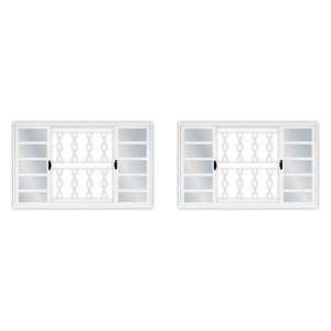Kit com 2 Janelas de Aço de Correr 100x120cm 4 Folhas com Grade Minas Sul Mgm