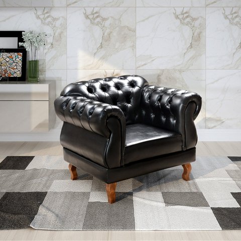 Poltrona Chesterfield Duquesa Capitonê Retro Preto