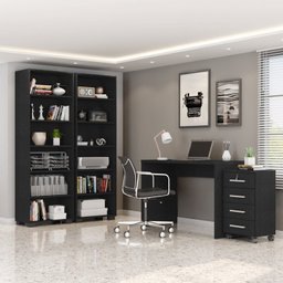 Kit 4 Peças com Escrivaninha, Gaveteiro e 2 Estantes Livreiros - 1