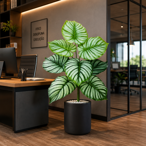 Planta Artificial Decorativa 8 Folhas Verde Realista 63 cm para Casa, Escritório e Comércio