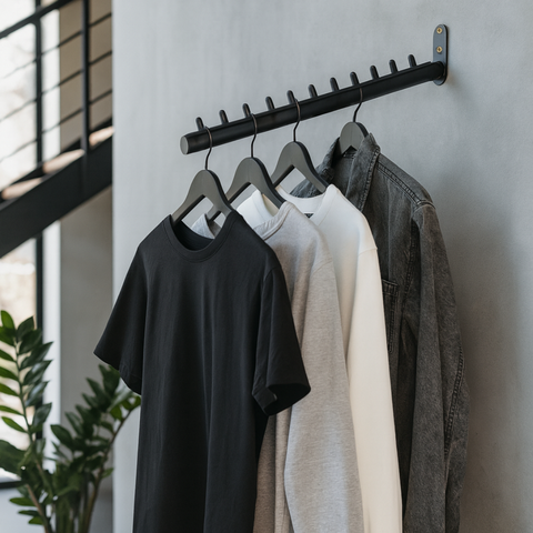 Arara Cabideiro de Parede Rt Inclinado 40cm Aço Resistente Organização Loja Closet Preto