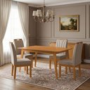 Ver imagem 3 de Conjunto Mesa 120x90 com 4 Cadeiras Blend Pés em Madeira Maciça Sala Compacta Premium Moderna - Bege